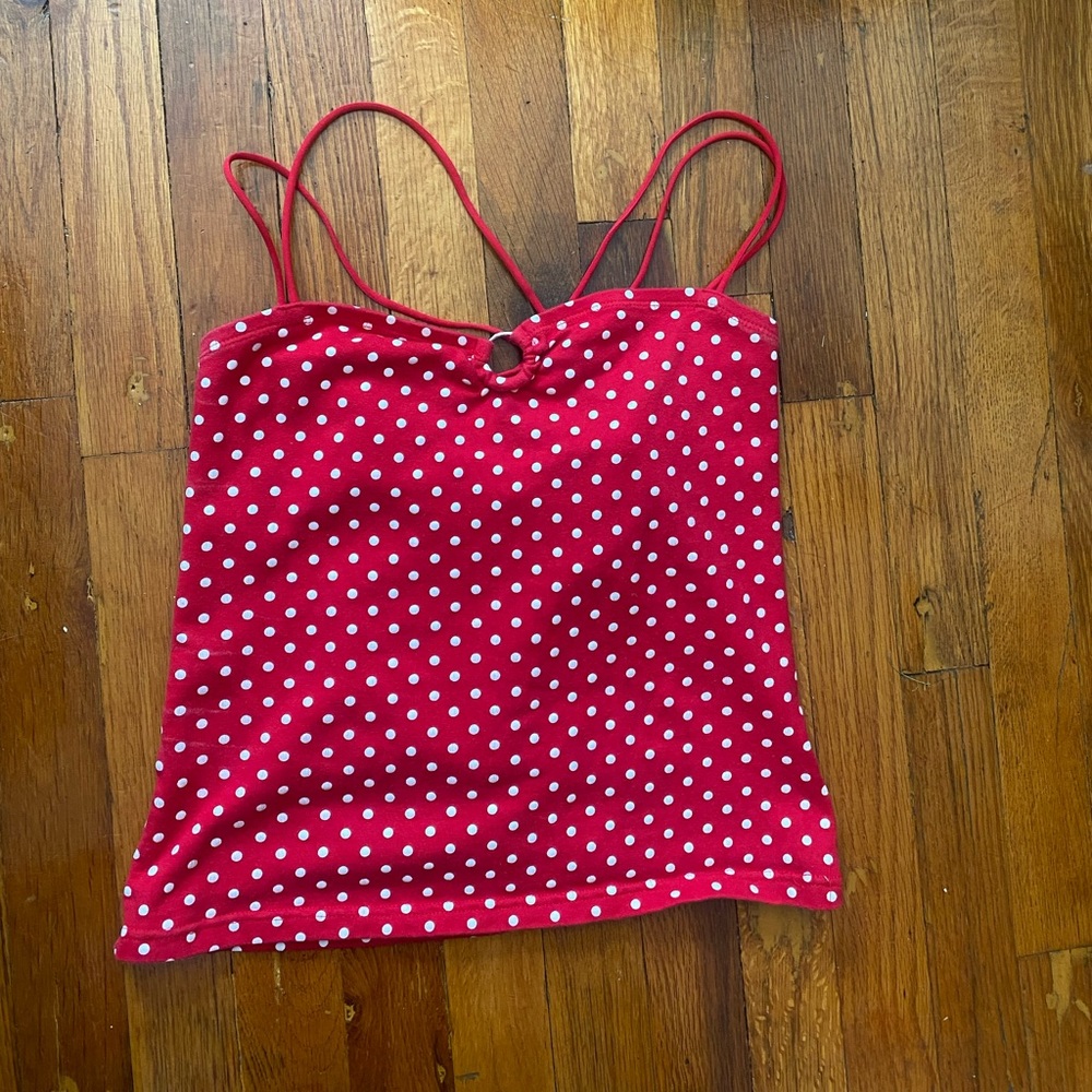 Vintage red polka dot keyhole strappy tank top